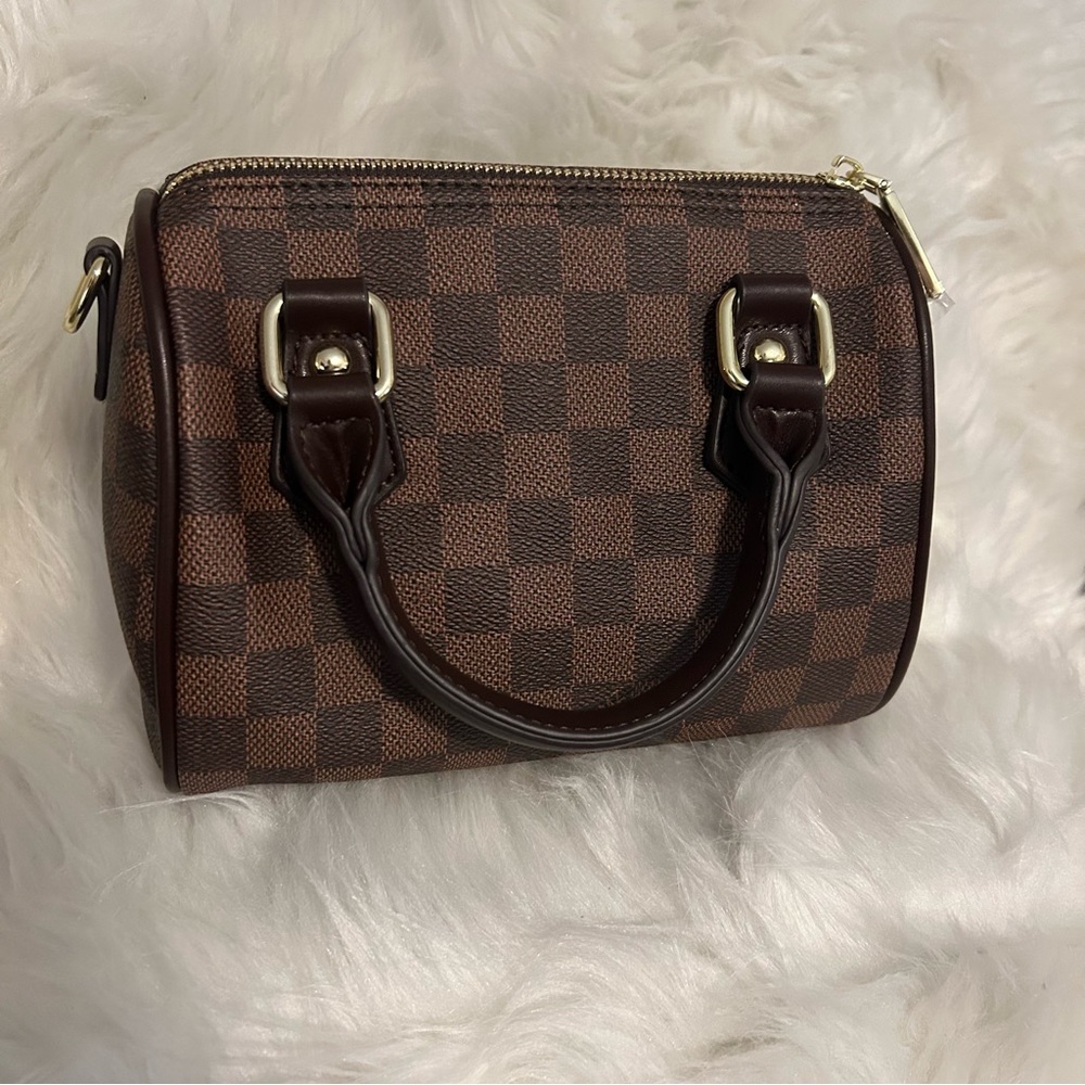 Brown check small handbag